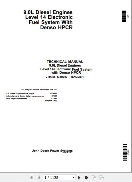 John Deere Diesel Engine Powertech 9.0 L Technical Manual CTM385 1