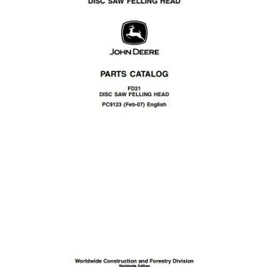 John Deere Disc Saw Felling Head FD21 Parts Catalog PC9123 1