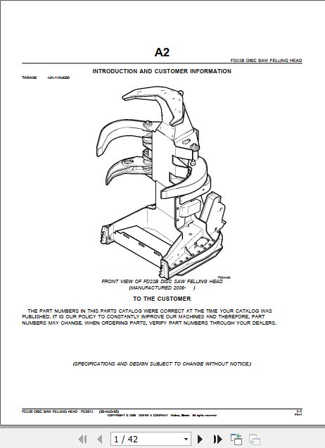 John Deere Disc Saw Felling Head FD22B Parts Manual PC9512 1