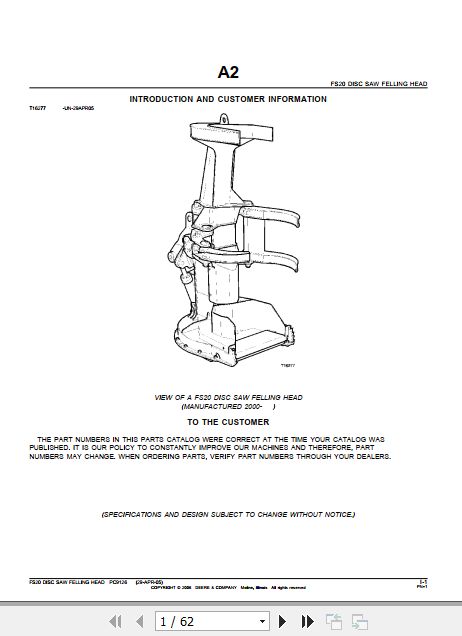John Deere Disc Saw Felling Head FS20 Parts Manual PC9126 1