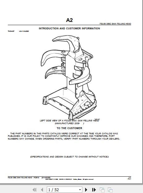 John Deere Disc Saw Felling Head FS22B Parts Manual FS22B 1