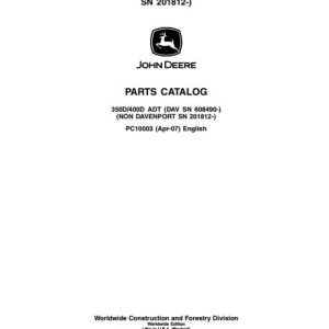 John Deere Dump Trucks 350D 400D 350ADT 400ADT Parts Catalog PC10003 1