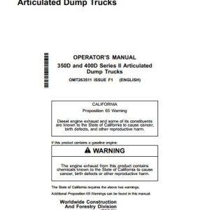 John Deere Dump Trucks 350D 400D Series II Operators Manual OMT263511 1
