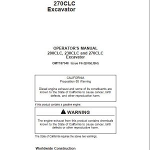 John Deere Excavator 200CLC 230CLC 270CLC Operators Manual OMT187348 1