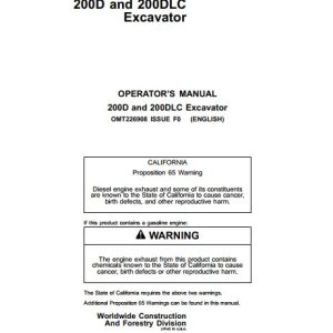 John Deere Excavator 200D 200DLC Operators Manual OMT226908 1