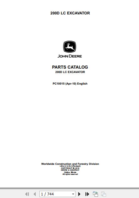 John Deere Excavator 200DLC Parts Catalog PC10015 1