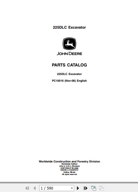 John Deere Excavator 225DLC Parts Catalog PC10016 1