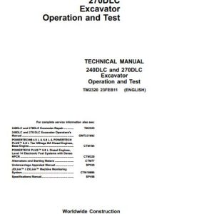John Deere Excavator 240DLC 270DLC Operation and Test Manual TM2320 1