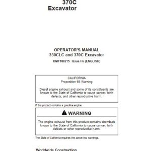 John Deere Excavator 330CLC 370C Operators Manual OMT188215 1