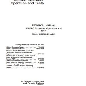John Deere Excavator 350DLC Operation and Tests Manual TM2359 1
