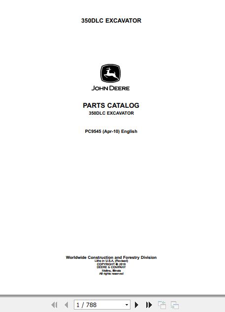John Deere Excavator 350DLC Parts Catalog PC9545 1