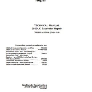 John Deere Excavator 350DLC Technical Repair Manual TM2360 1