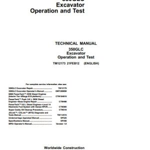 John Deere Excavator 350GLC Operation And Test Manual TM12173 1
