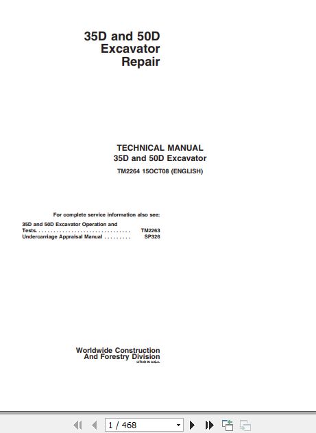 John Deere Excavator 35D 50D Technical Repair Manual TM2264 1
