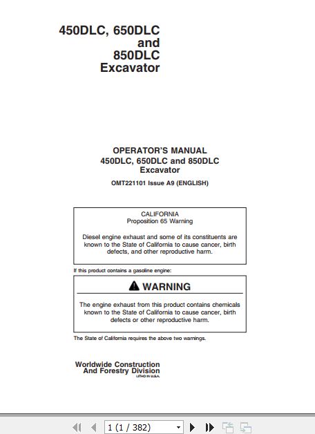 John Deere Excavator 450DLC 650DLC 850DLC Operators Manual OMT221101 1