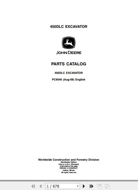 John Deere Excavator 450DLC Parts Catalog PC9546 1