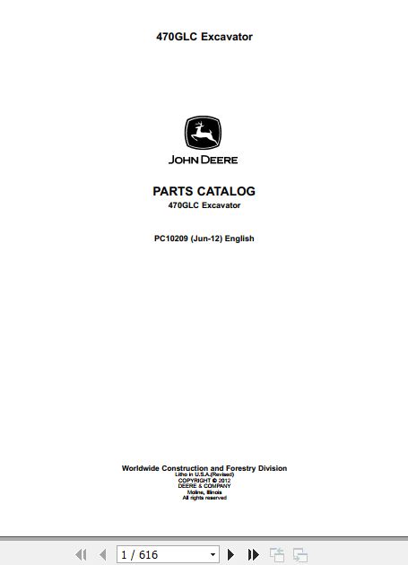 John Deere Excavator 470GLC Parts Catalog PC10209 1
