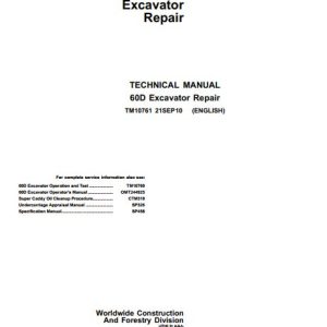 John Deere Excavator 60D Technical Repair Manual TM10761 1
