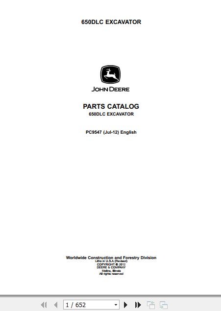 John Deere Excavator 650DLC Parts Catalog PC9547 1