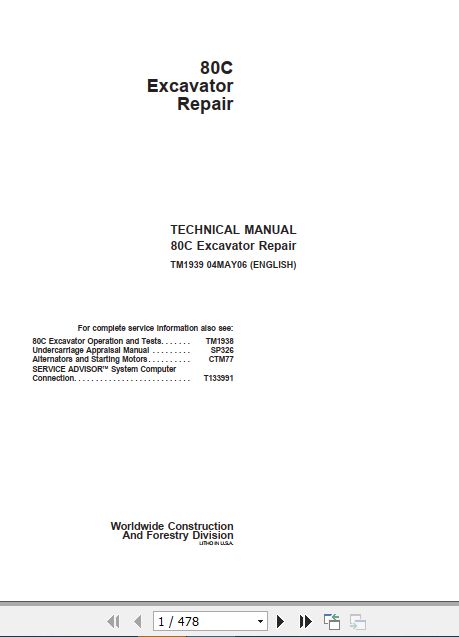 John Deere Excavator 80C Technical Repair Manual TM1939 1
