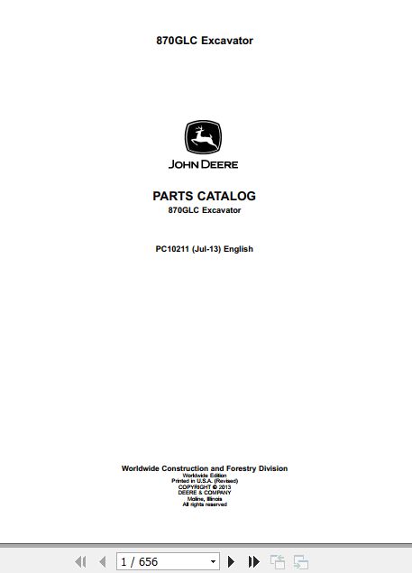 John Deere Excavator 870GLC Parts Catalog PC10211 1