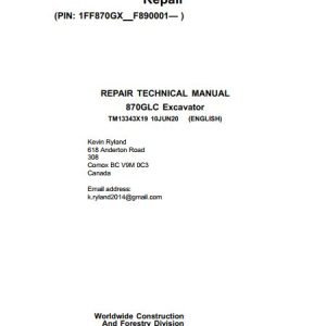 John Deere Excavator 870GLC Technical Repair Manual TM13343X19 1