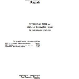 John Deere Excavator 892E LC Technical Repair Manual TM1542 1