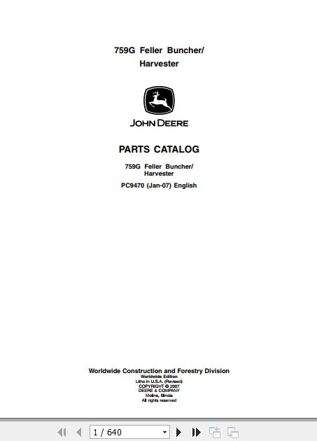 John Deere Feller Buncher Harvester 759G Parts Catalog PC9470 1
