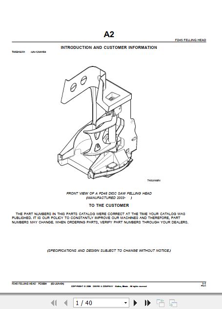 John Deere Felling Head FD45 Parts Manual PC9304 1