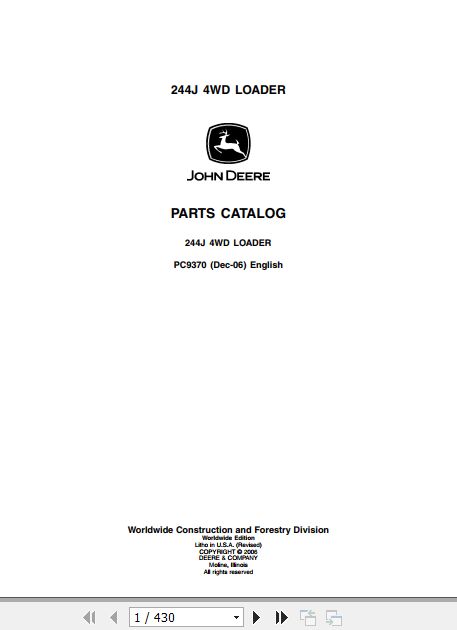 John Deere Loader 244J 4WD Parts Catalog PC9370 1