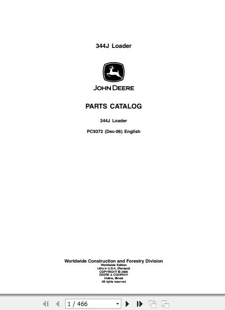 John Deere Loader 344J Parts Catalog PC9372 1