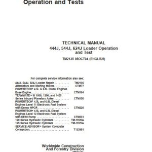 John Deere Loader 444J 544J 624J Operation And Test Manual TM2135 1