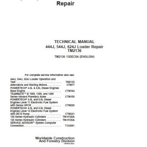 John Deere Loader 444J 544J 624J Technical Repair Manual TM2136 1