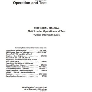 John Deere Loader 524K Operation And Test Manual TM10686 1