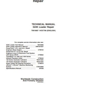 John Deere Loader 524K Technical Repair Manual TM10687 1