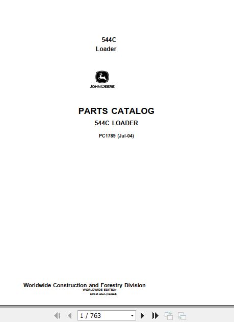 John Deere Loader 544C Parts Catalog PC1789 1