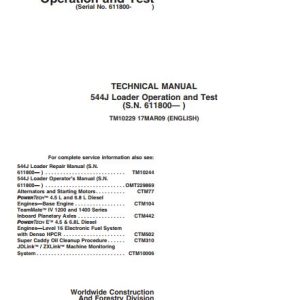 John Deere Loader 544J Operation And Test Manual TM10229 1