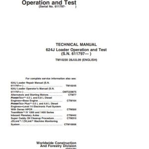 John Deere Loader 624J Operation And Test Manual TM10230 1