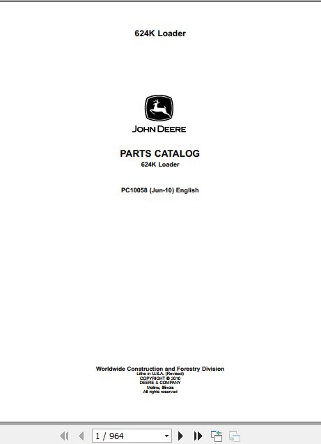 John Deere Loader 624K Parts Catalog PC10058 1