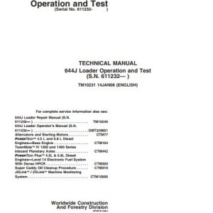 John Deere Loader 644J Operation And Test Manual TM10231 1