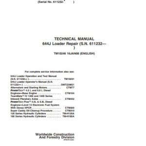 John Deere Loader 644J Technical Repair Manual TM10246 1
