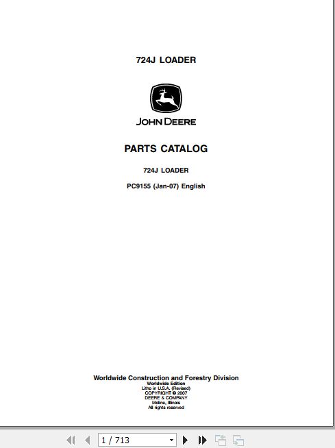 John Deere Loader 724J Parts Catalog PC9155 1