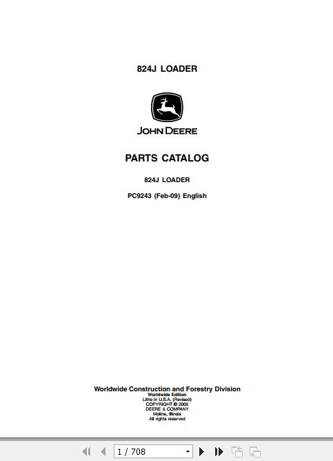 John Deere Loader 824J Parts Catalog PC9243 1