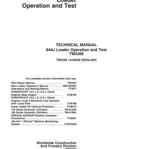 John Deere Loader 844J Operation And Test Manual TM2306 1