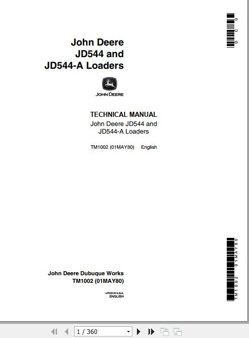 John Deere Loader JD544 JD544 A Technical Manual TM1002 1