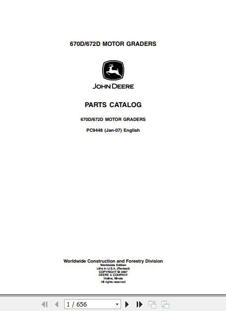 John Deere Motor Grader 670D 672D Parts Catalog PC9448 1