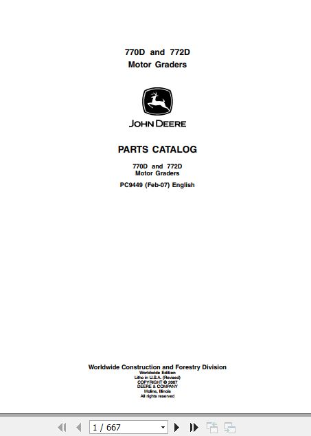 John Deere Motor Grader 770D 772D Parts Catalog PC9449 1