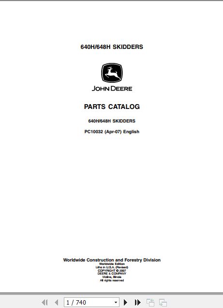 John Deere Skidder 640H 648H Parts Catalog PC10032 1