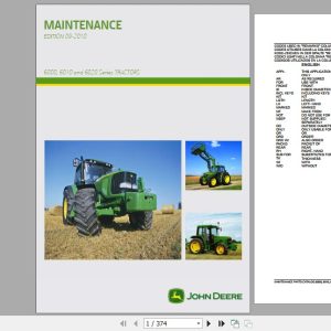 John Deere Tractors 6000 6010 6020 Series Maintenance Parts Catalog PC4962