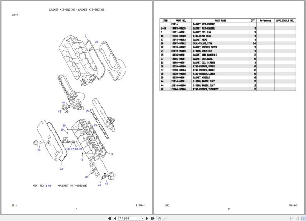 Kobelco RK500 2 Nissan Engine 2A GE13C Parts List S4ET01603ZO 1